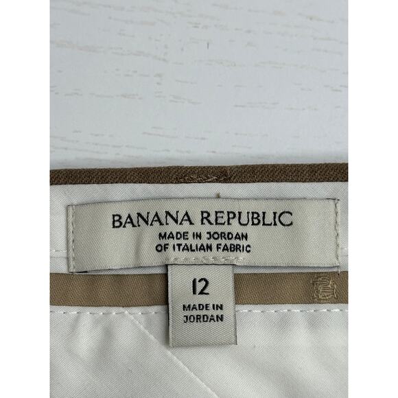 Banana Republic Italian Wool Trousers Tan Straight Leg High Waist Business 12 - Picture 3 of 10